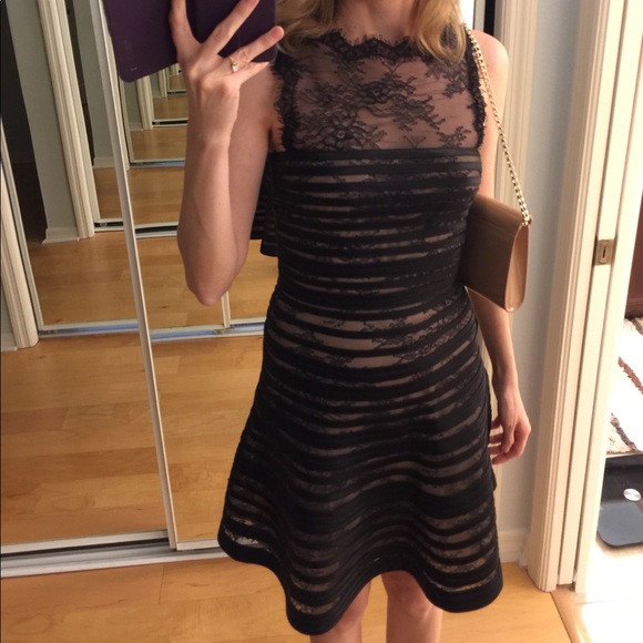 BCBGMaxAzria Stripe & Lace Jaqueline Black Dress - Picture 6 of 8